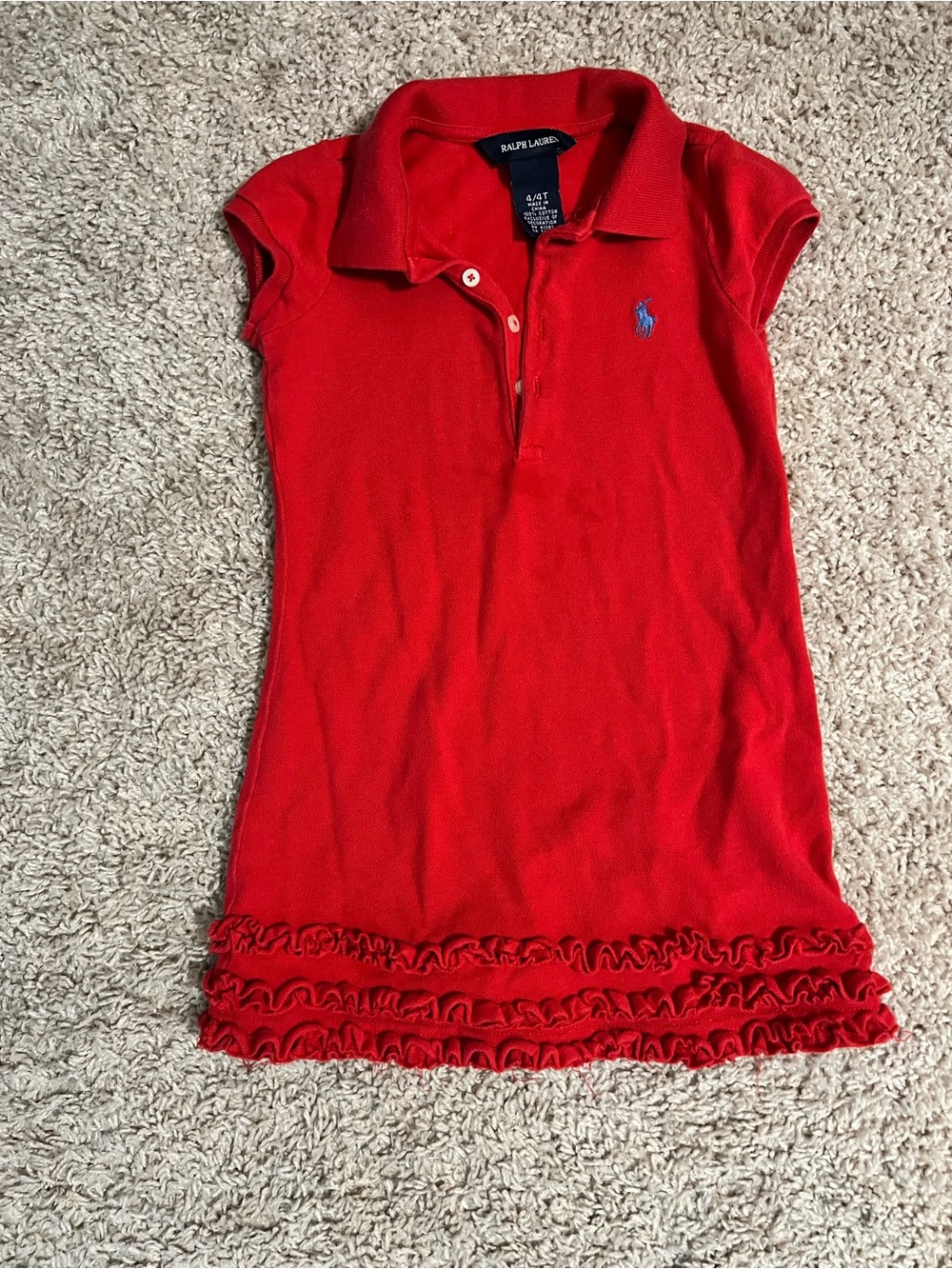 Ralph Lauren Polo Red Girls Dress with Ruffle Hem
